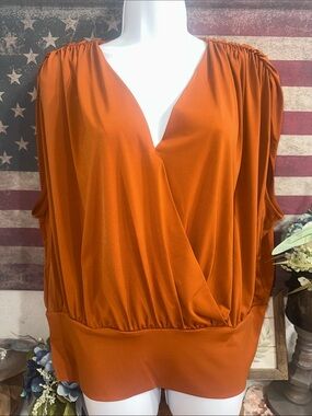 NWT INC International Concepts Burnt Orange Surplice Blouson Top